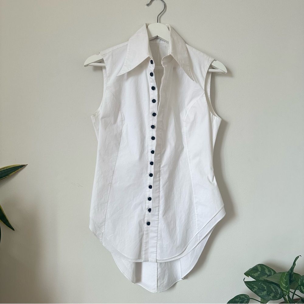 NORISOL FERRARI White Sleeveless Half Sack Button-Down Shirt